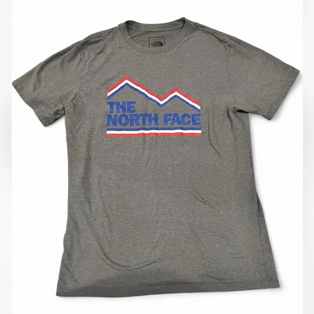 The North Face Gray Tee with Blue and Red Logo